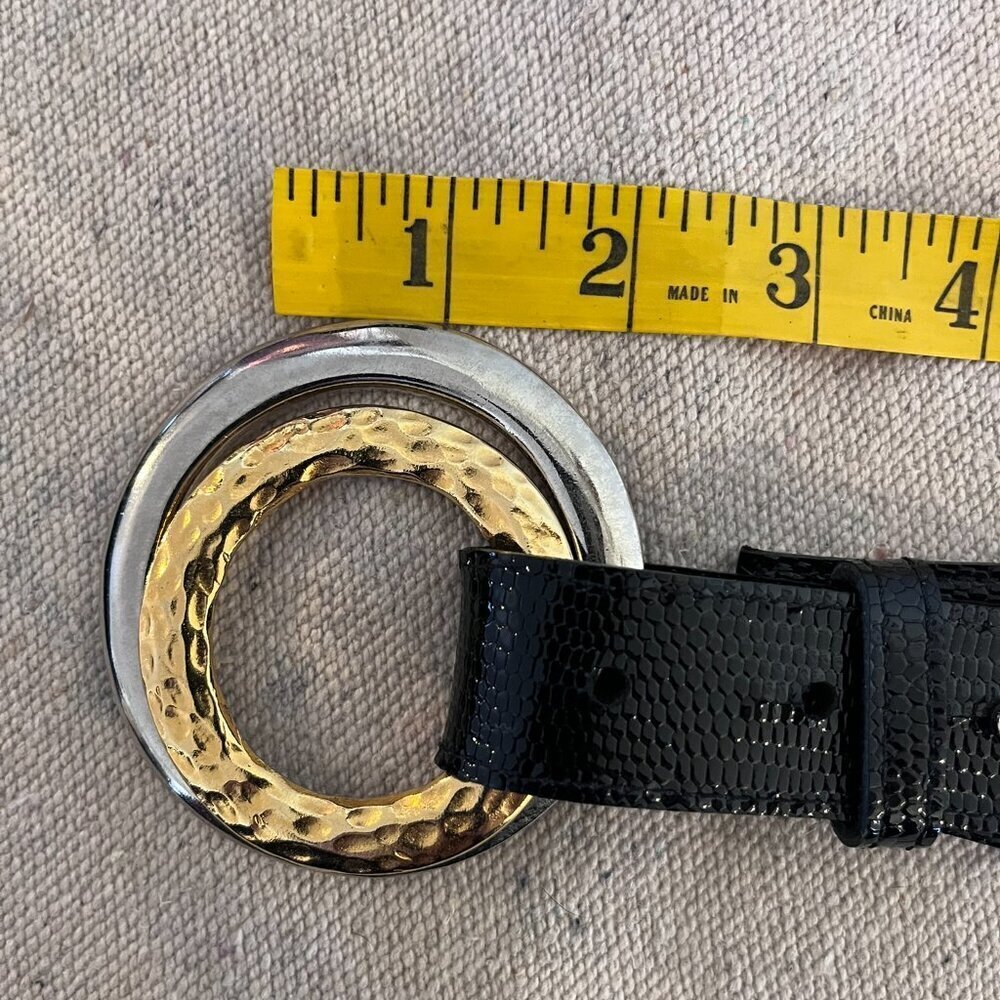 LEATHEROCK Woman's Black Gold-Silver Oval Toggle Belt Sz 34 - Picture 2 of 13